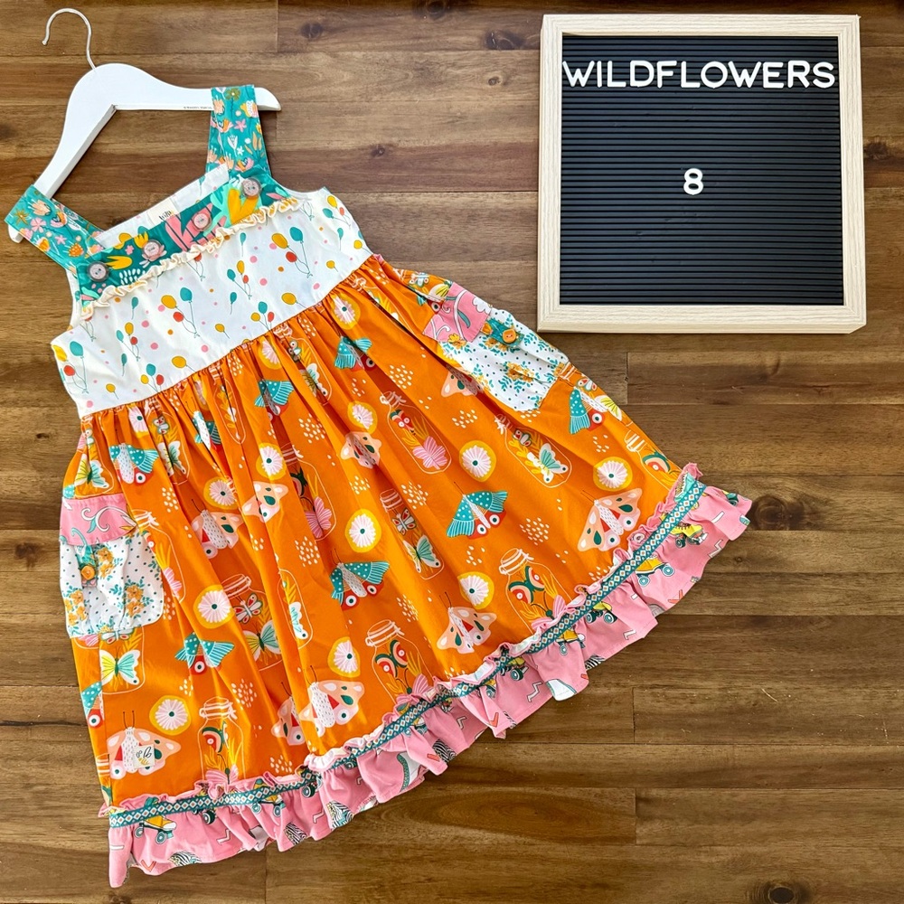 NEW Wildflowers Summer Celebrations Button Front Dress 8 Orange Green Floral